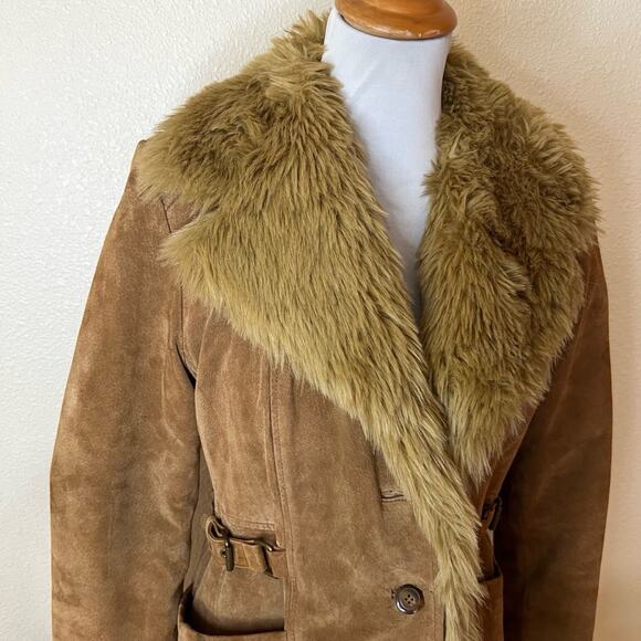Donatella Sport Womens Tan 3 In 1 Suede Faux Fur Trim Penny Lane Coat SMALL - Picture 5 of 11